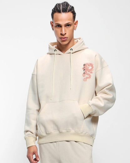 Men's Gardenia Cyber Samurai Graphic Printed Oversized Hoodies