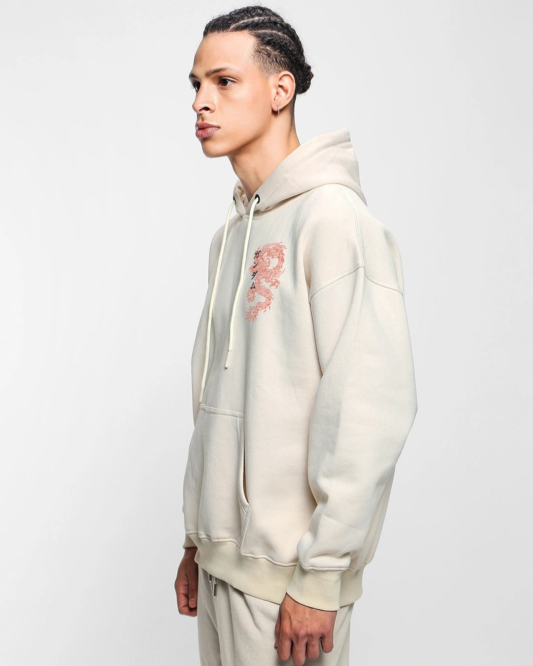 Men's Gardenia Cyber Samurai Graphic Printed Oversized Hoodies