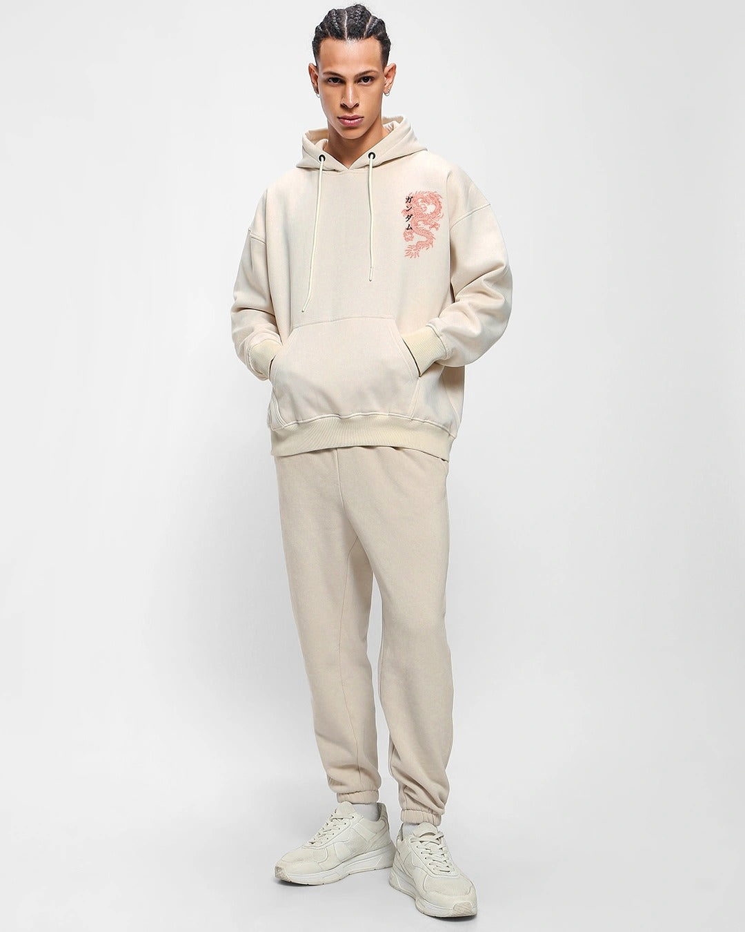 Men's Gardenia Cyber Samurai Graphic Printed Oversized Hoodies