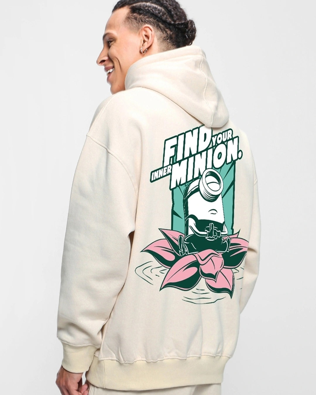 Men's Gardenia Cyber Samurai Graphic Printed Oversized Hoodies
