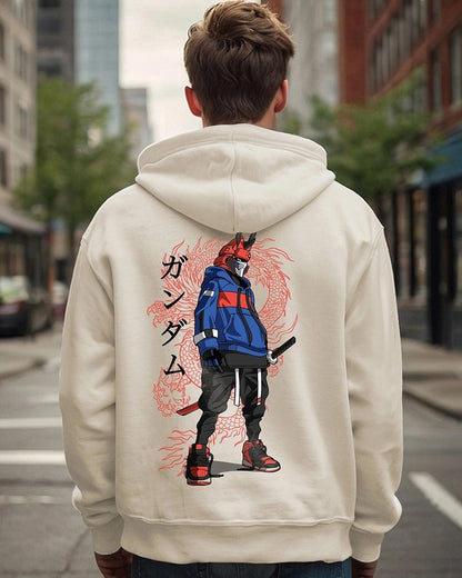 Men's Gardenia Cyber Samurai Graphic Printed Oversized Hoodies